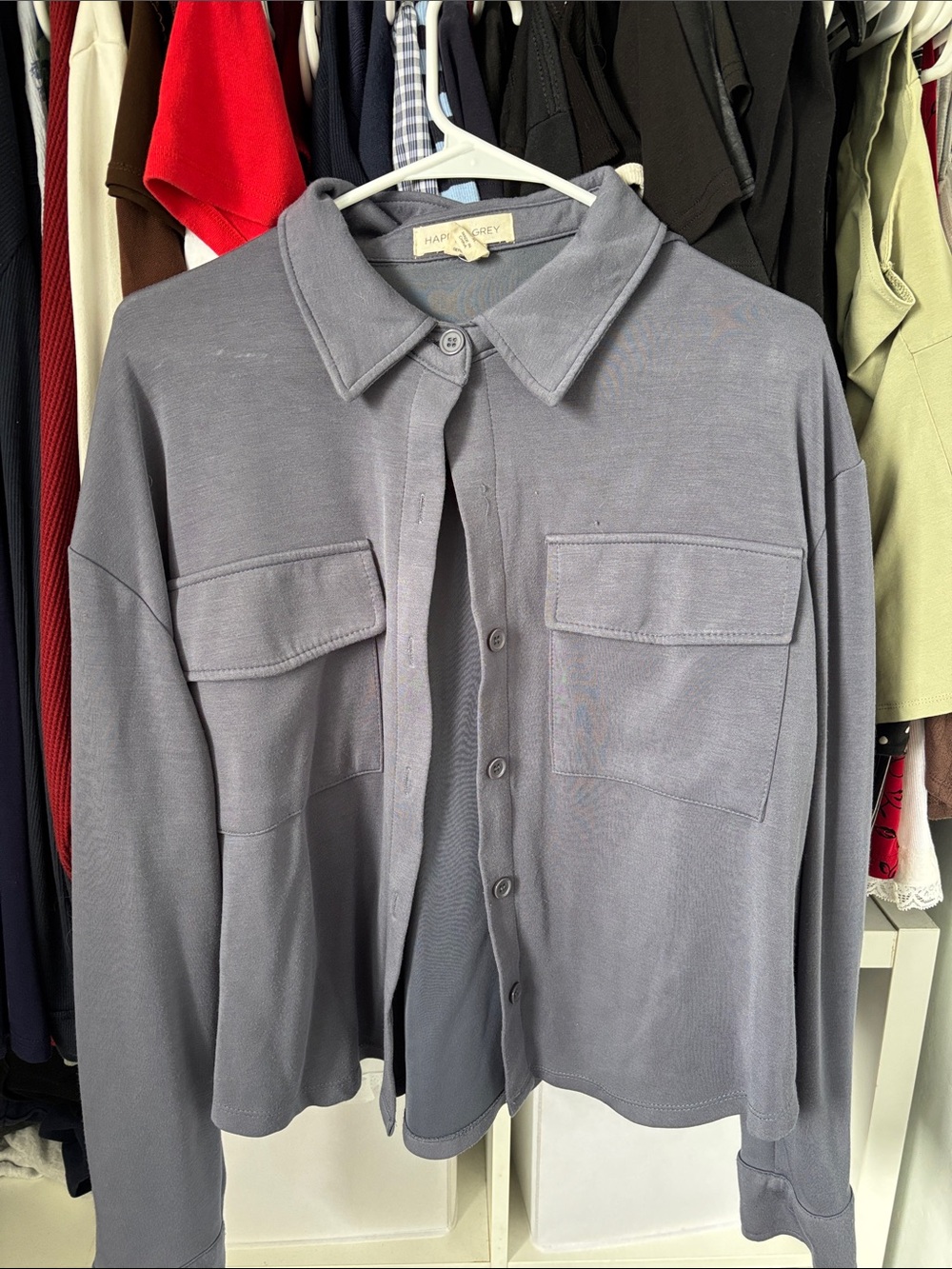 Womens Slate Blue Button-Up Oversized